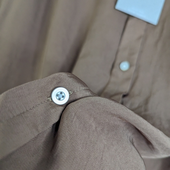 Everlane Shirt 00 2XS Women Brown Coco Button Up Short Sleeve Japanese Go Weave - Picture 13 of 16